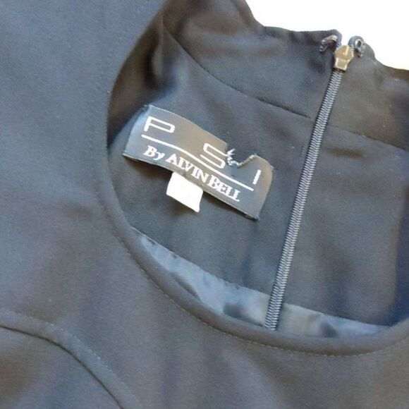 Vintage 80s/90s PSI by Alvin Bell Dress LBD Black Fitted Pockets Cocktail Size 8 - Picture 8 of 12